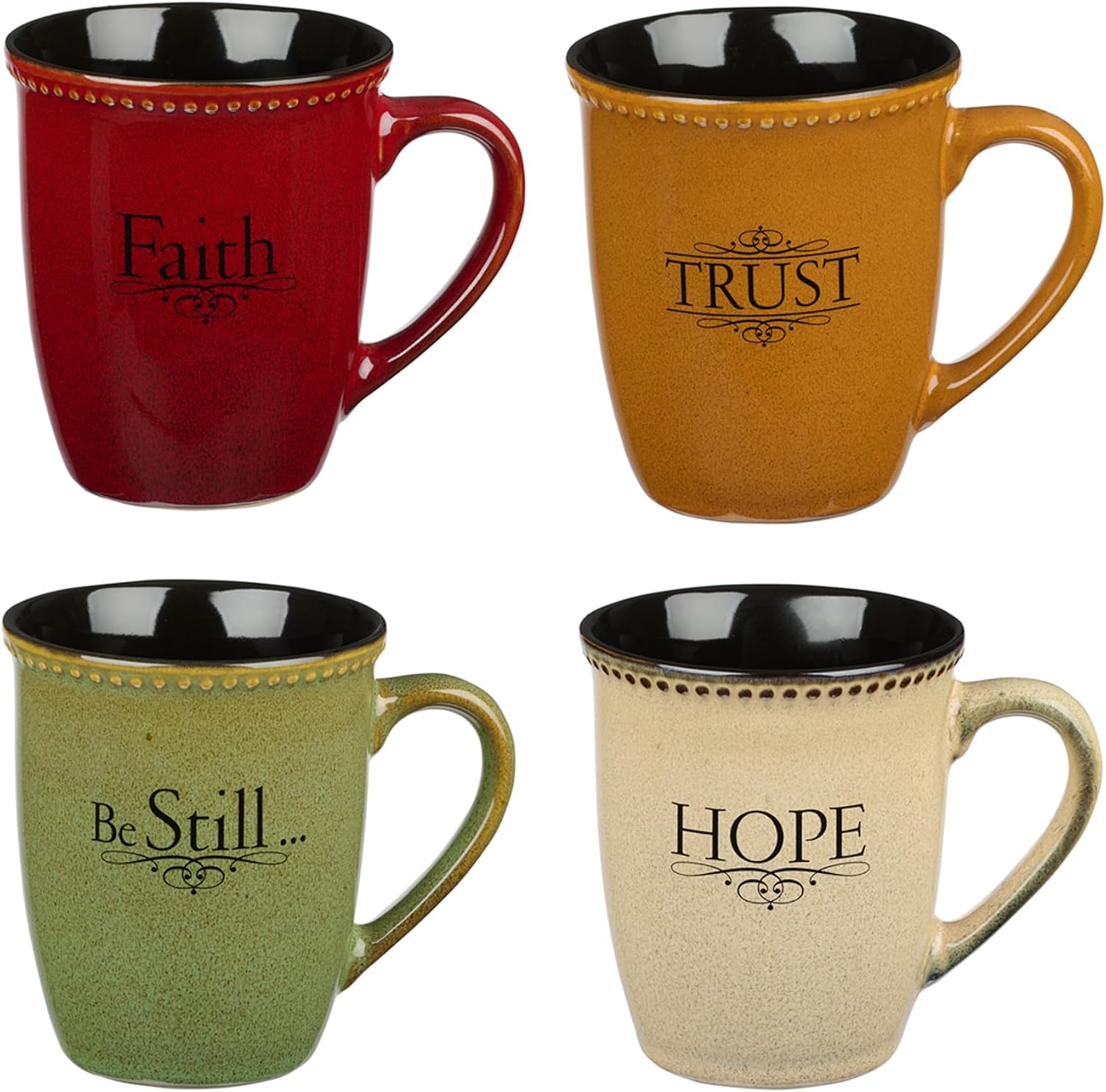 Christian Art Gifts Set of Four Rustic Stoneware Coffee/Tea Mugs w/Bible Verses Sage Green