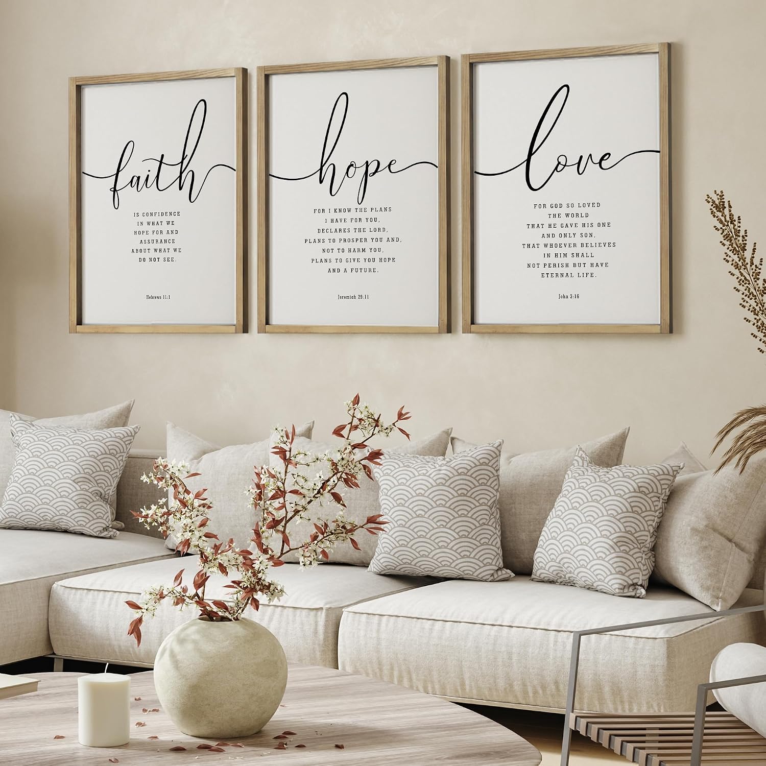 Houmury Set of 3 Framed Farmhouse Bible Verses Wall Decor Sign 11”x14” Christian Faith Scripture Wall Art for Home Living Room Bedroom Wall Decor (11"x14" Brown) 11*14" Brown