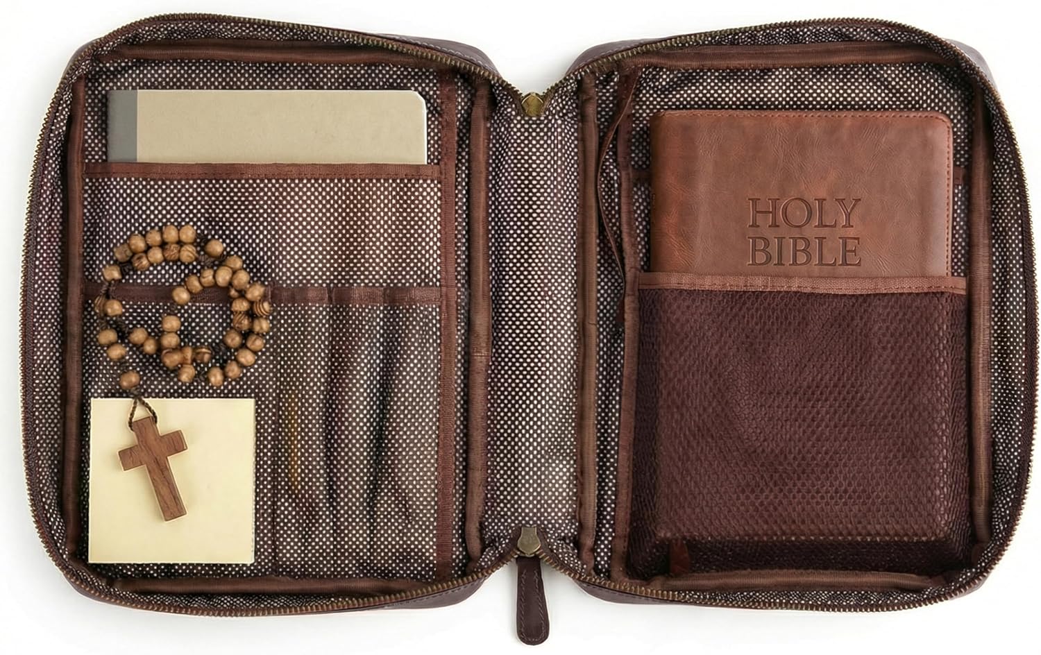 LEATHER VILLAGE Handmade Vintage Leather Embossed Bible Cover for Men & Women - Large Protective Bible Case & Organizer for Church